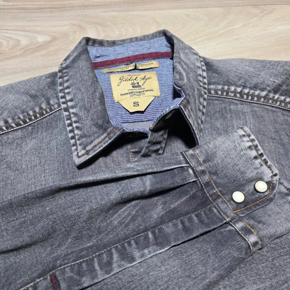 Gilded Age Denim Shirt Mens Small‎ Grey Snap Button Western Workwear Stretch S